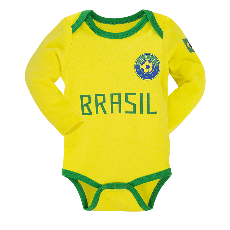 Brazil Baby Soccer Jersey Bodysuit Long Sleeve Envelope-Neck