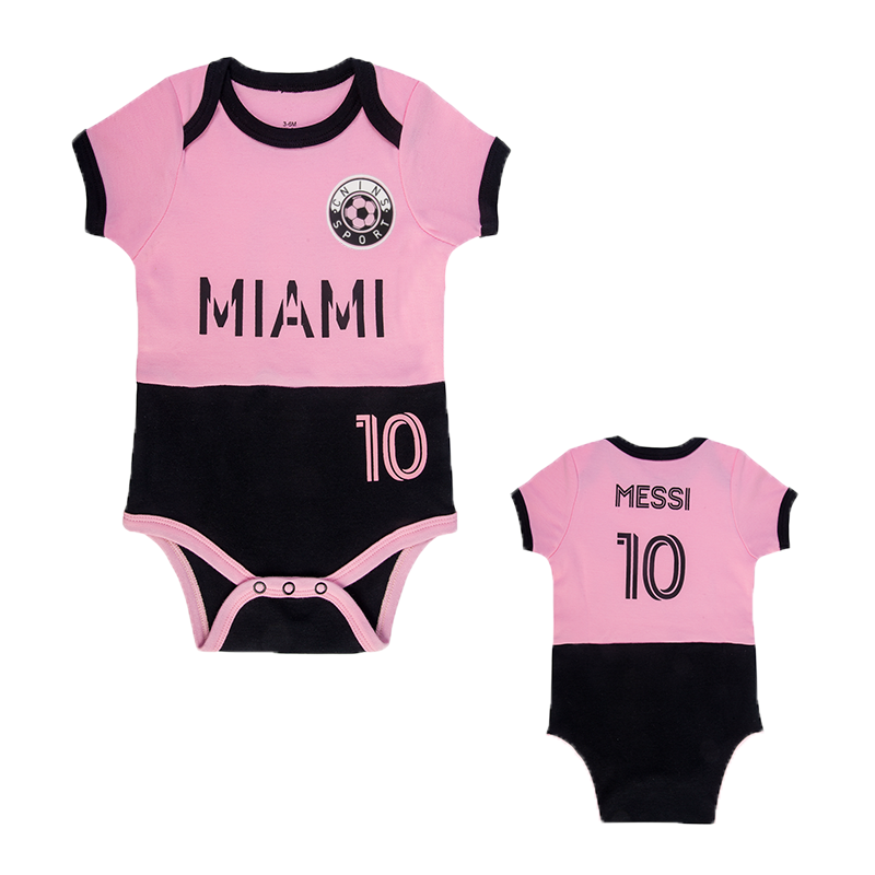 Messi Miami Infant Soccer Jersey Bodysuit Envelope-Neck