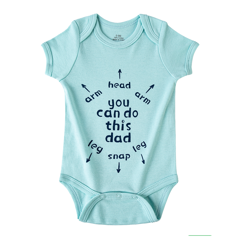 a fun character graphic printed on a Emerald-Blue base onesie