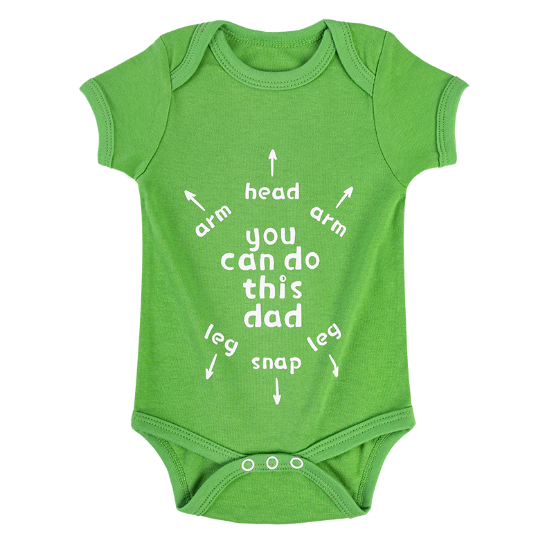 a fun character graphic printed on a Green base onesie