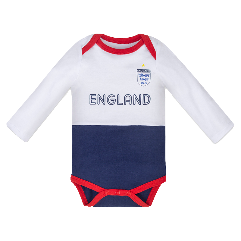 England Baby Soccer Jersey Bodysuit Long Sleeve Envelope-Neck