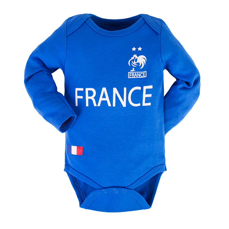 France Baby Soccer Jersey Bodysuit Long Sleeve Envelope-Neck