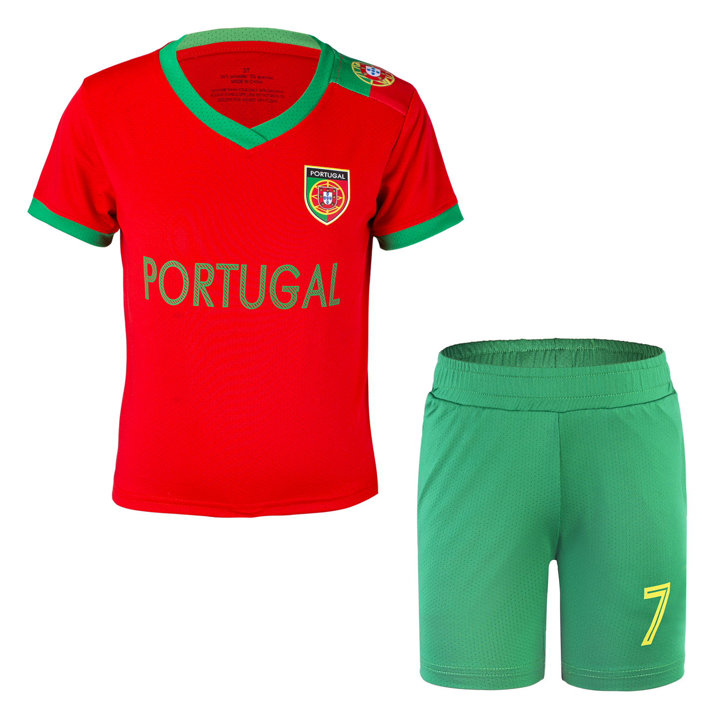 Child Youth Unisex Portugal Soccer Jersey Short Sleeve No.7 Uniform 2 Piece Sets