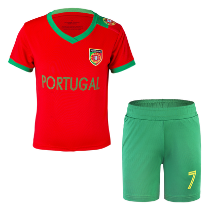 Child Youth Unisex Portugal Soccer Jersey Short Sleeve No.7 Uniform 2 Piece Sets