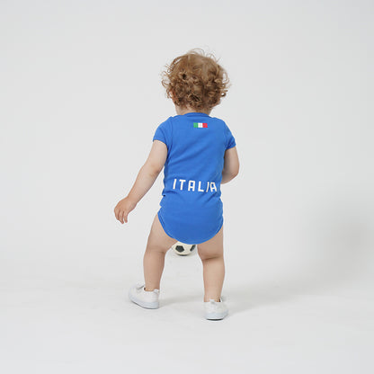 This model baby is wearing a bodysuit for display, back view.