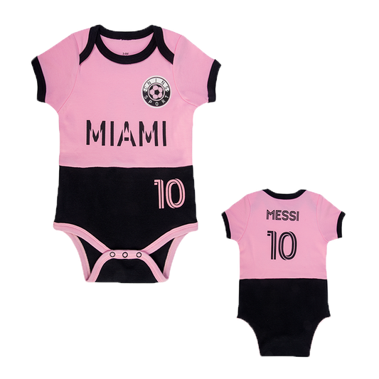 Messi Miami Infant Soccer Jersey Bodysuit Envelope-Neck