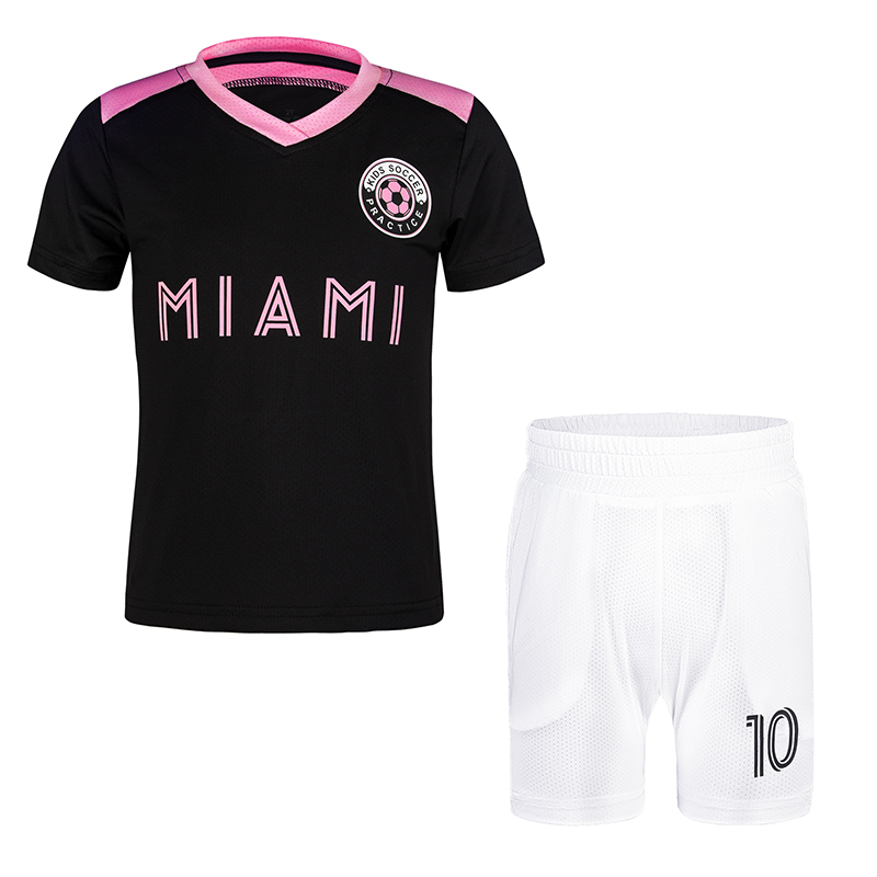 A polo-style jersey paired with white shorts: Black jersey.