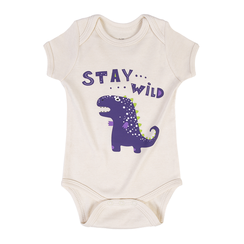 Baby Onesie with Dinosaur Graphic and 'Stay Wild' Lettering, in Cream Color