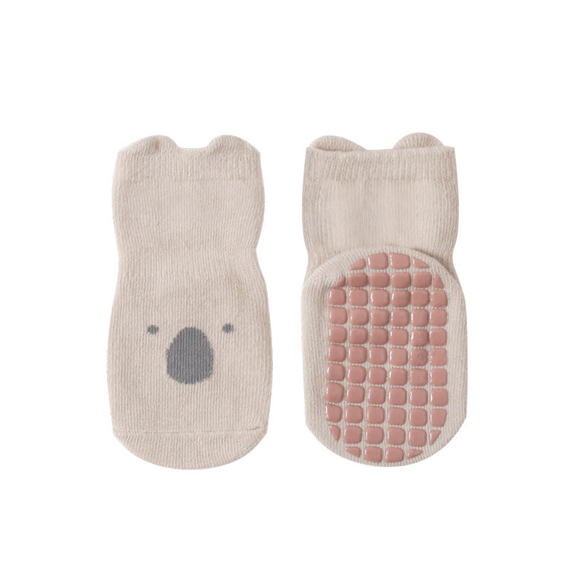 Khaki Raccoon Non-Slip Toddler Socks