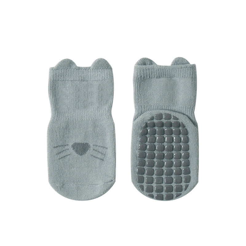 Slate Blue Cat Non-Slip Toddler Socks