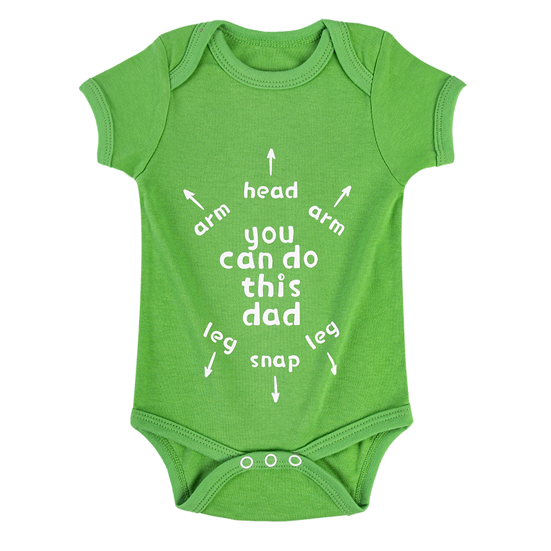  a fun character graphic printed on a Green base onesie