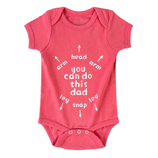 a fun character graphic printed on a Plum-Red base onesie