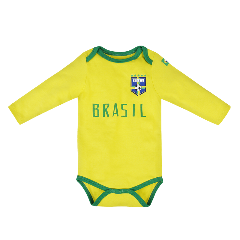 Brazil Baby Soccer Jersey Bodysuit Long Sleeve Envelope-Neck