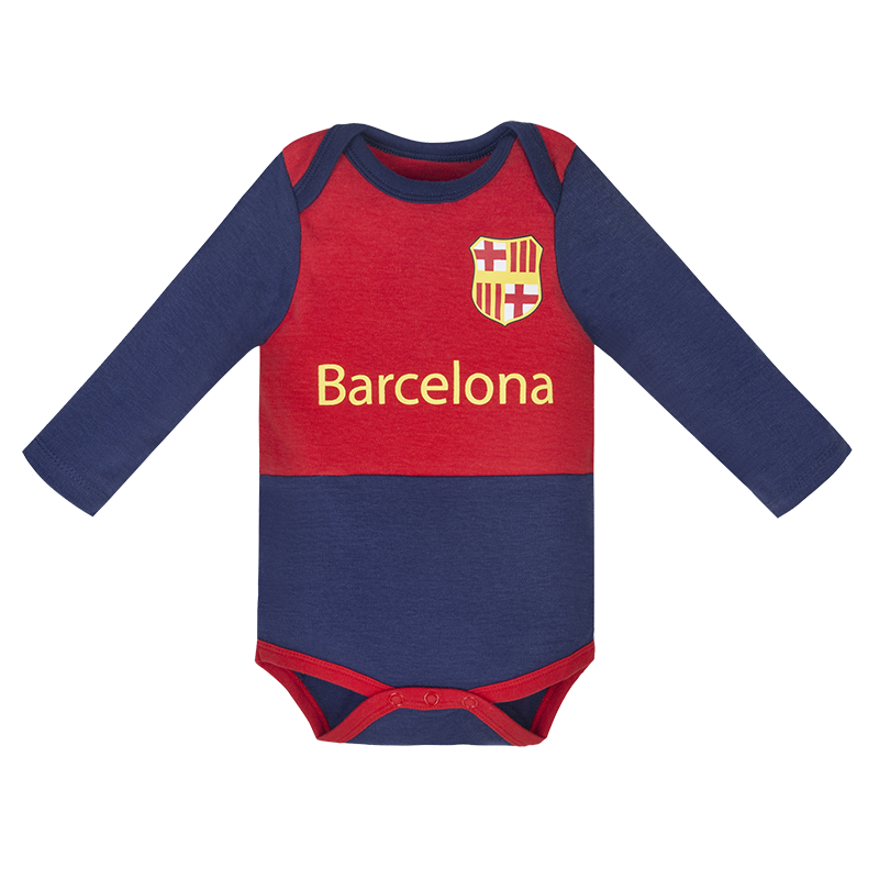 FCB Barcelona Baby Soccer Jersey Bodysuit Long Sleeve Envelope-Neck