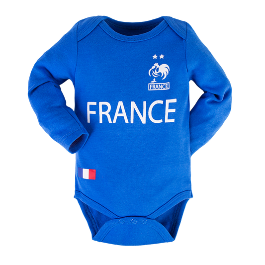 France Baby Soccer Jersey Bodysuit Long Sleeve Envelope-Neck