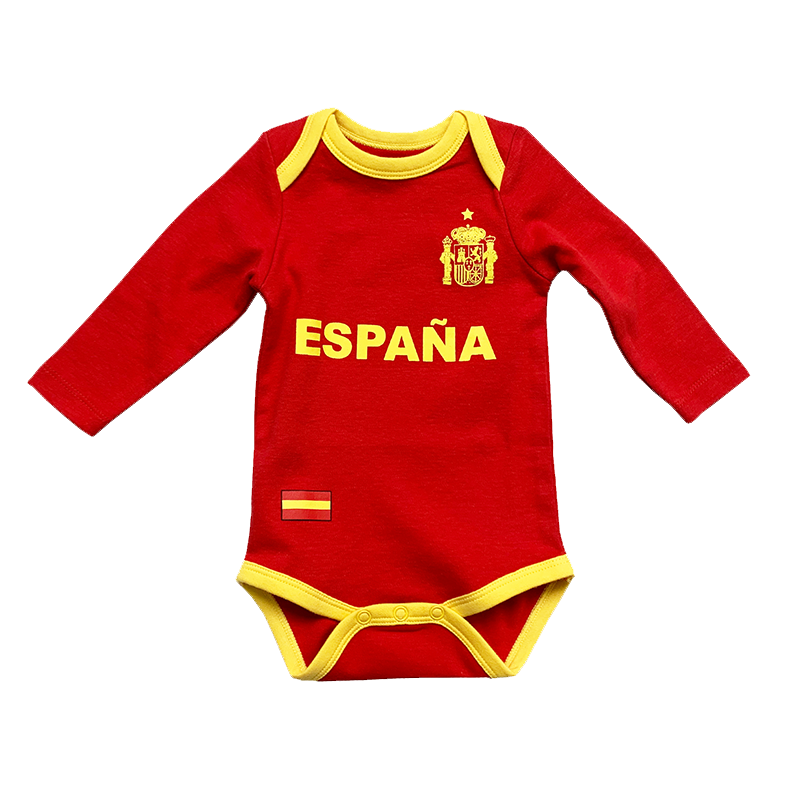 Spain Baby Soccer Jersey Bodysuit Long Sleeve Envelope-Neck