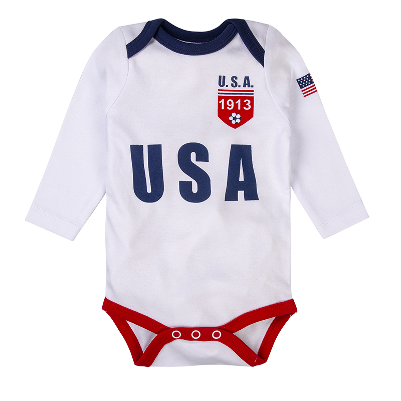 USA Baby Soccer Jersey Bodysuit Long Sleeve Envelope-Neck